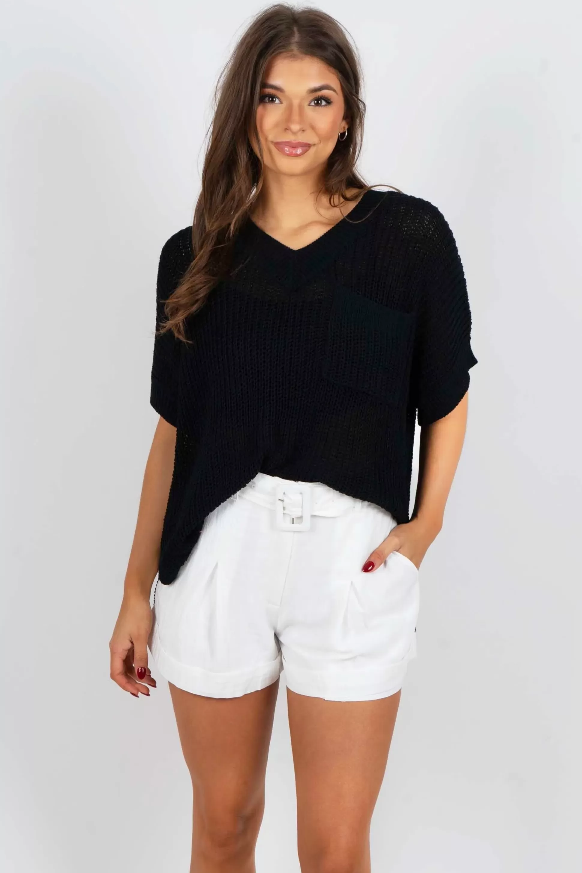 Blushing Brunette Another Chance Sweater (Black)>Women Sweaters