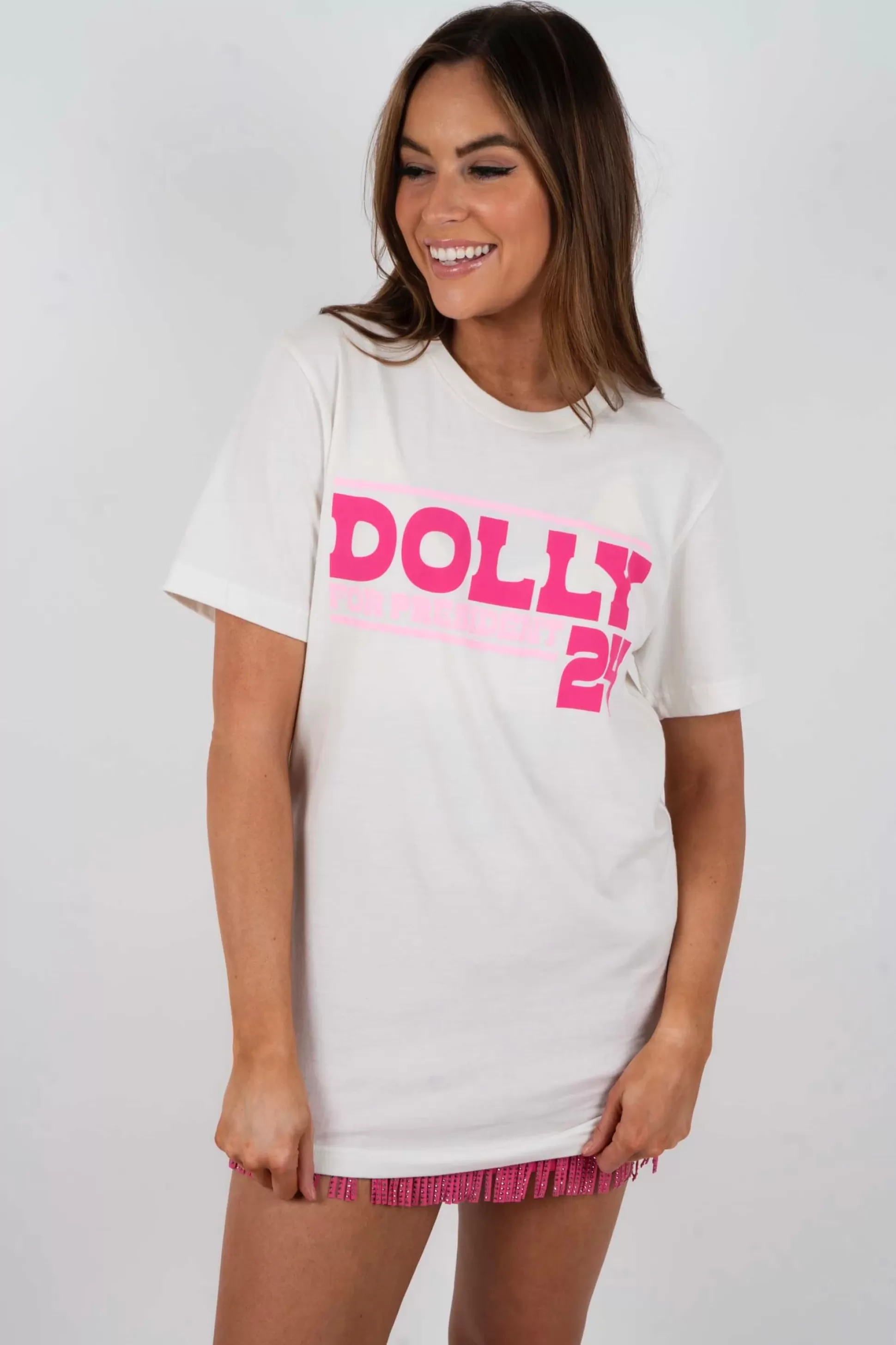 Blushing Brunette Dolly 2024 Graphic Tee>Women Graphics