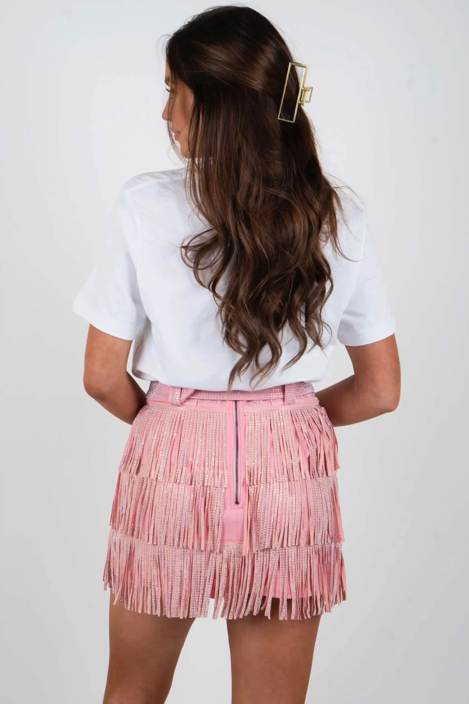 Blushing Brunette Eye Catcher Fringe Skort (Light Pink)>Women Skirts And Skorts