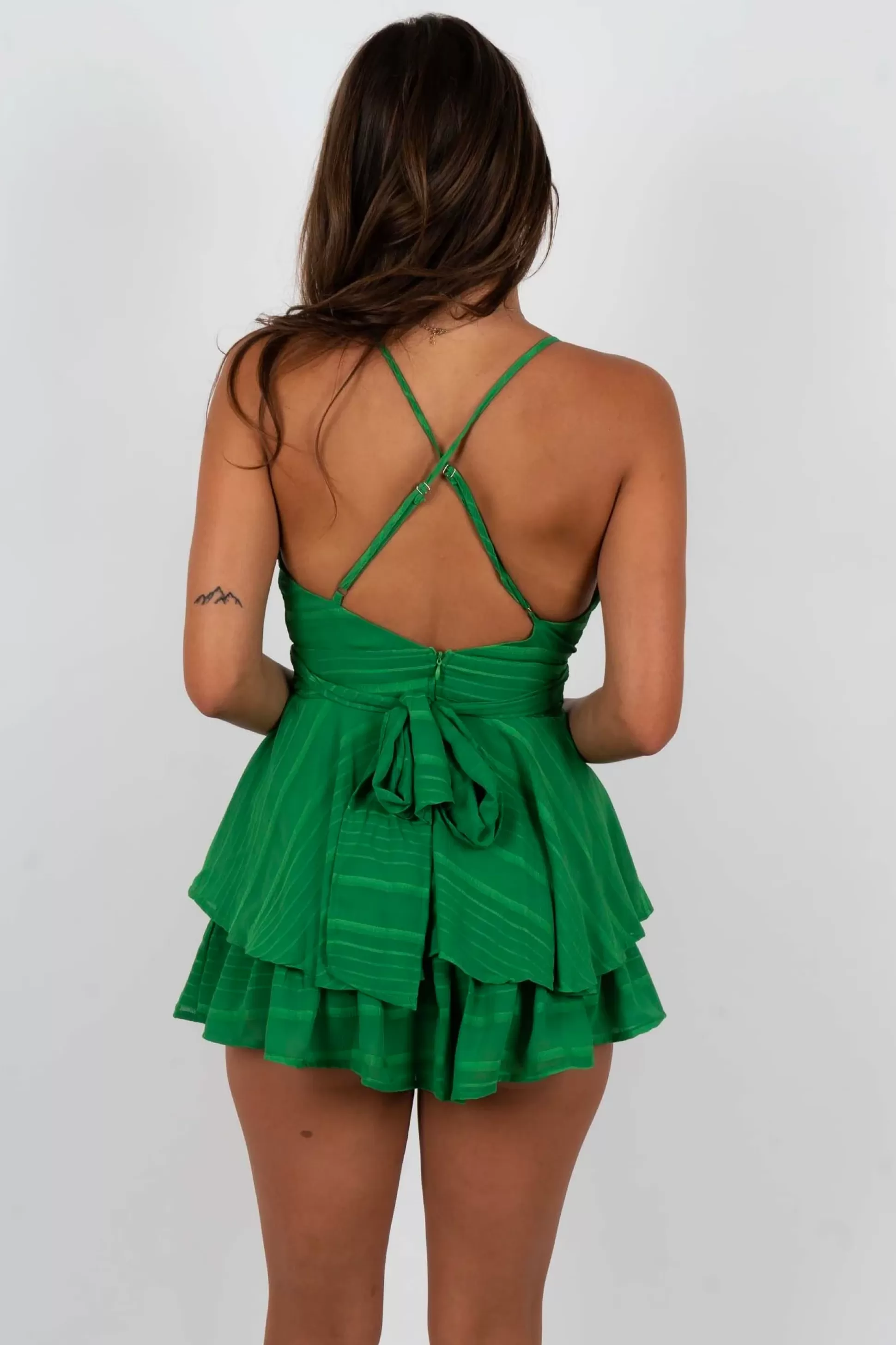 Blushing Brunette Imagine This Love Romper (Kelly Green)>Women Rompers