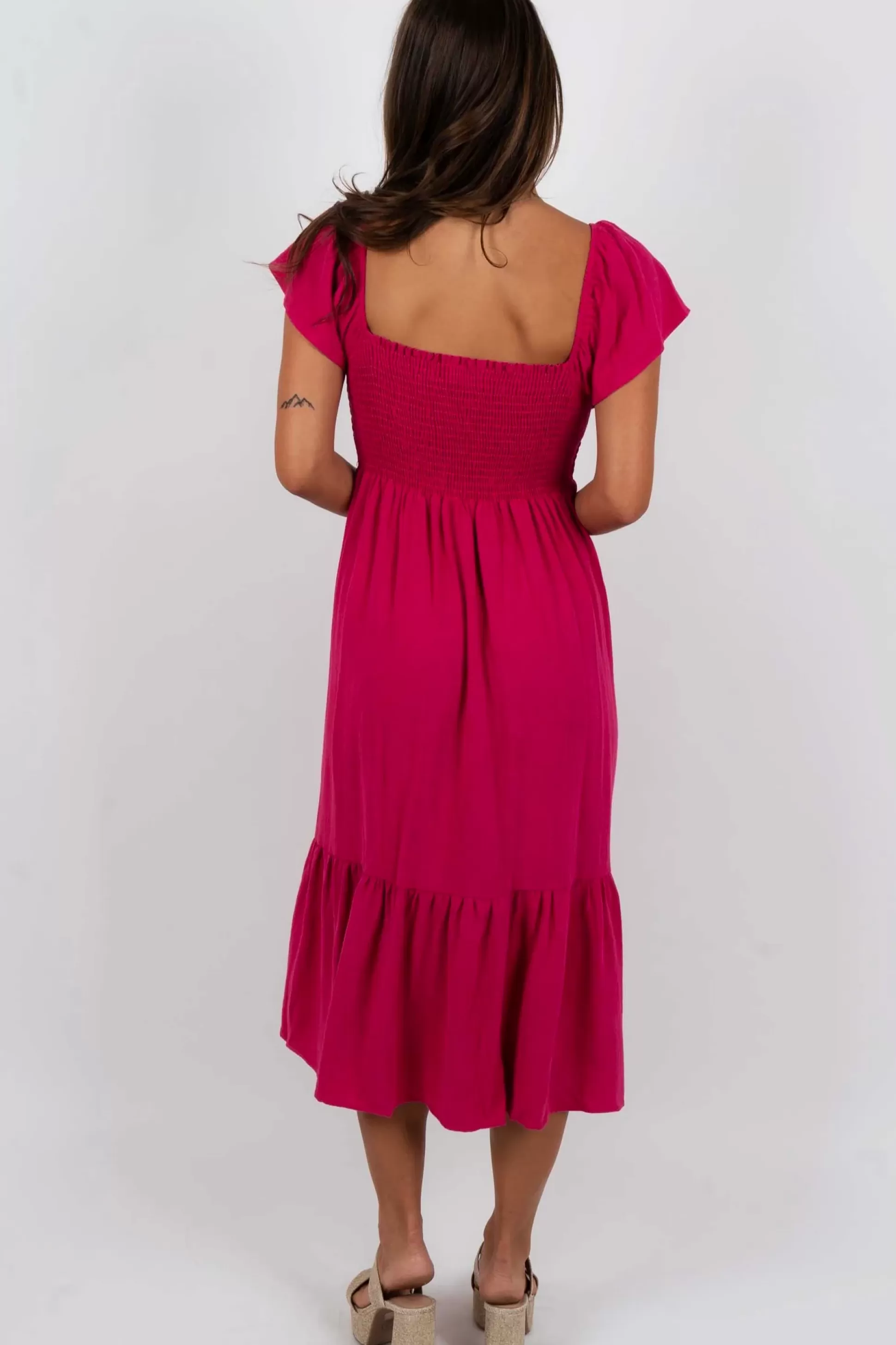 Blushing Brunette In Love With You Midi Dress (Fuschia)>Women Dresses