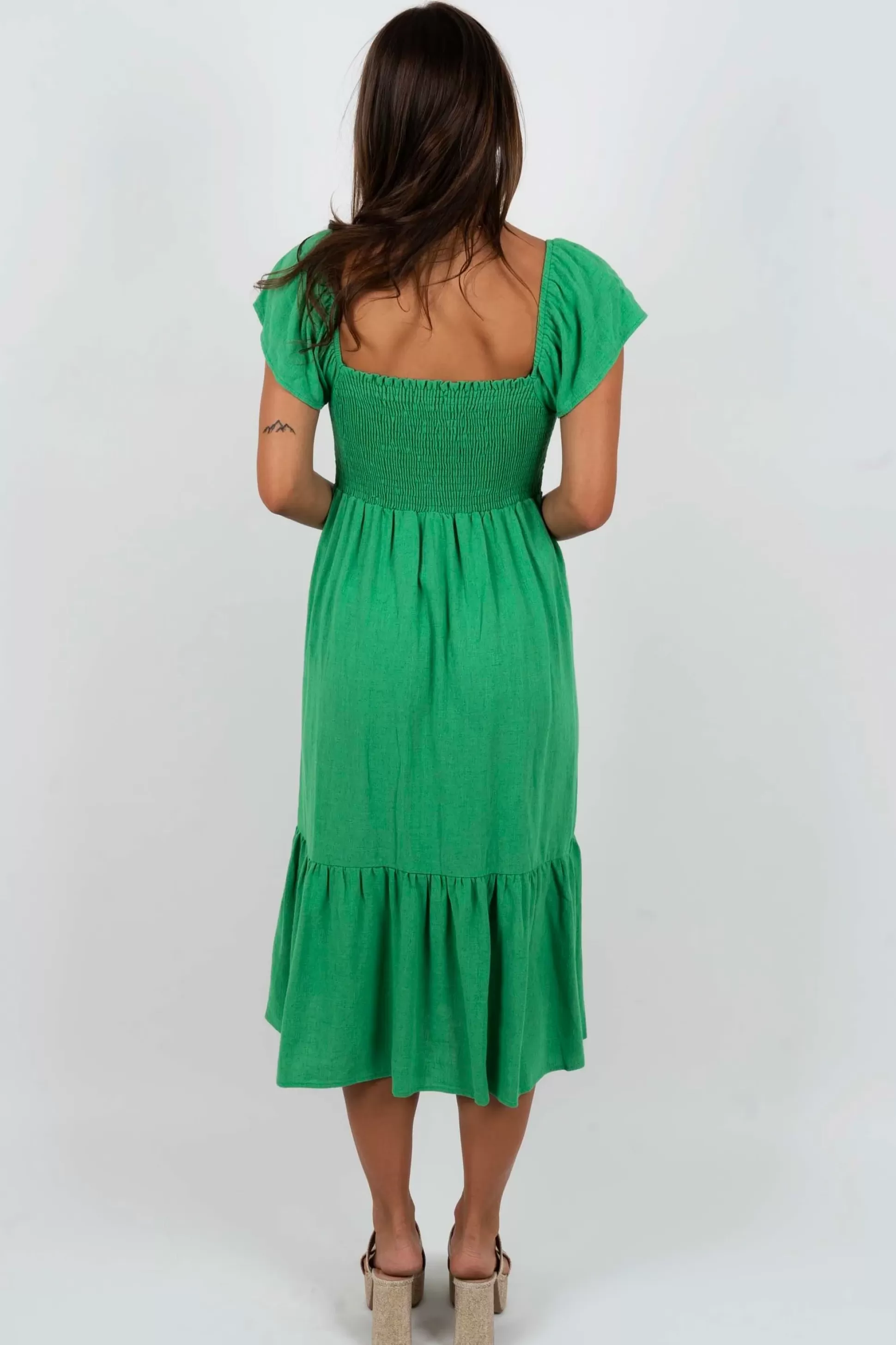 Blushing Brunette In Love With You Midi Dress (Gucci Green)>Women Dresses