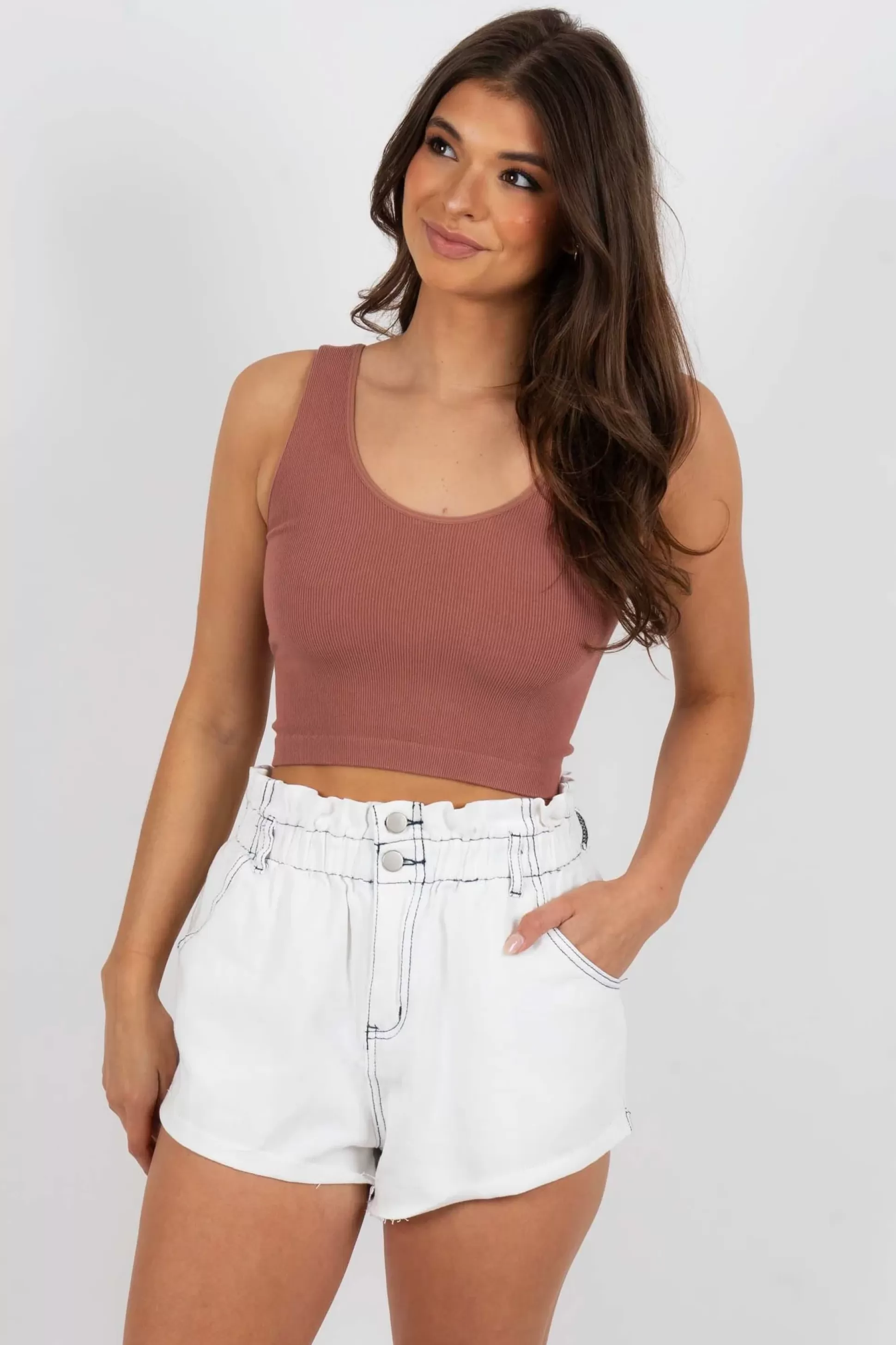 Blushing Brunette More To Gain Paperbag Shorts (Off White)>Women Shorts