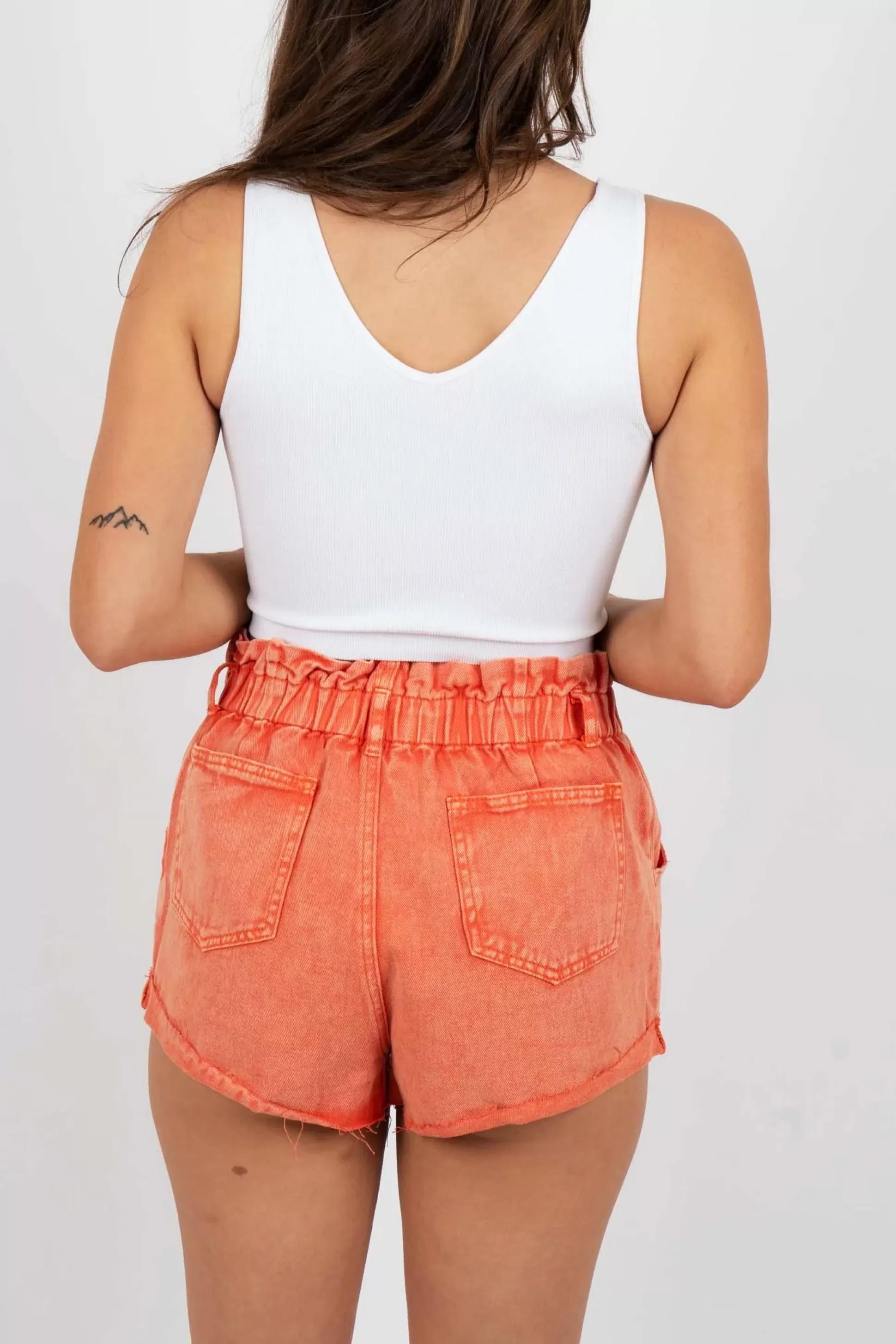 Blushing Brunette More To Gain Paperbag Shorts (Washed Tangerine)>Women Shorts