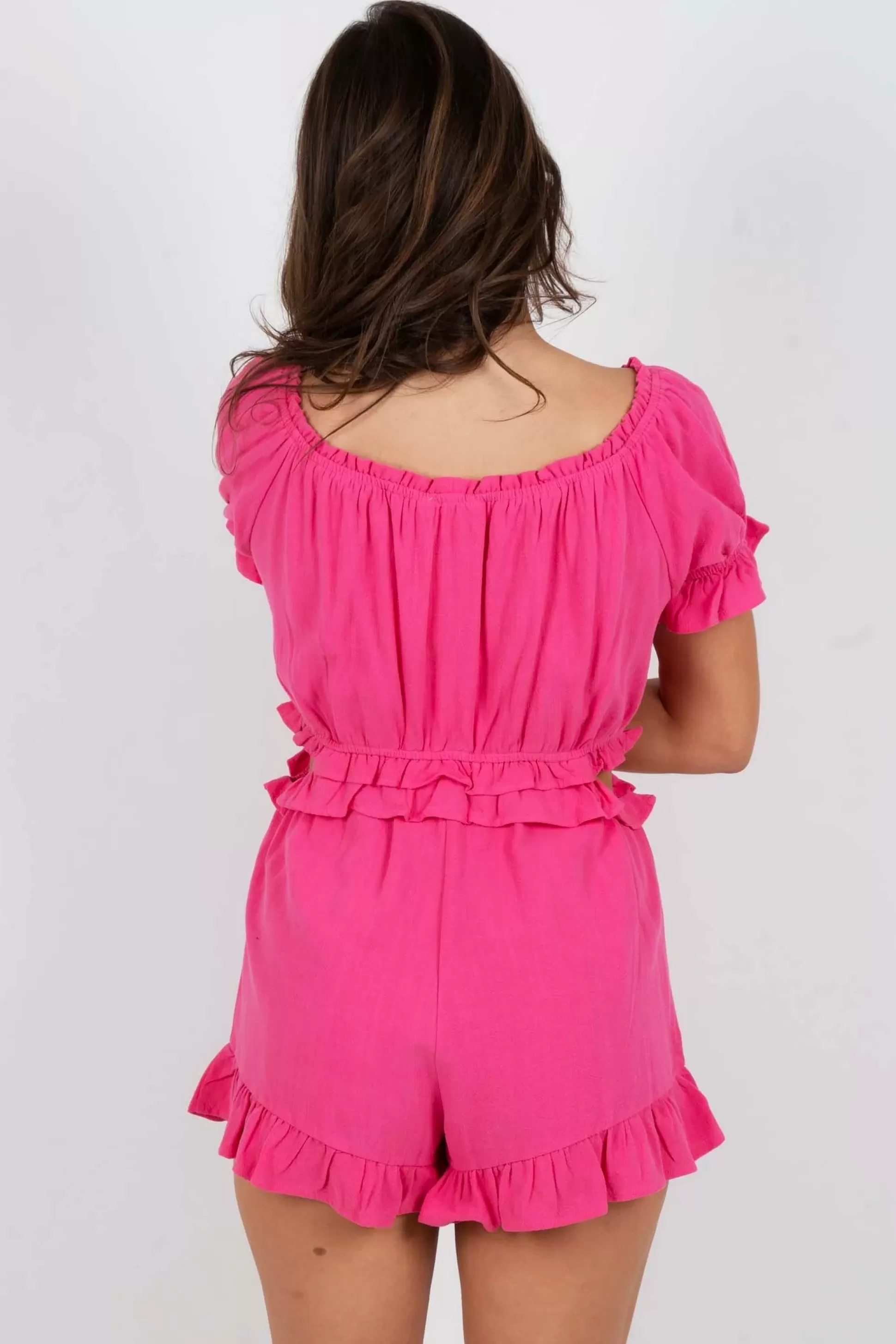 Blushing Brunette Open Mind And Heart Romper (Hot Pink)>Women Rompers