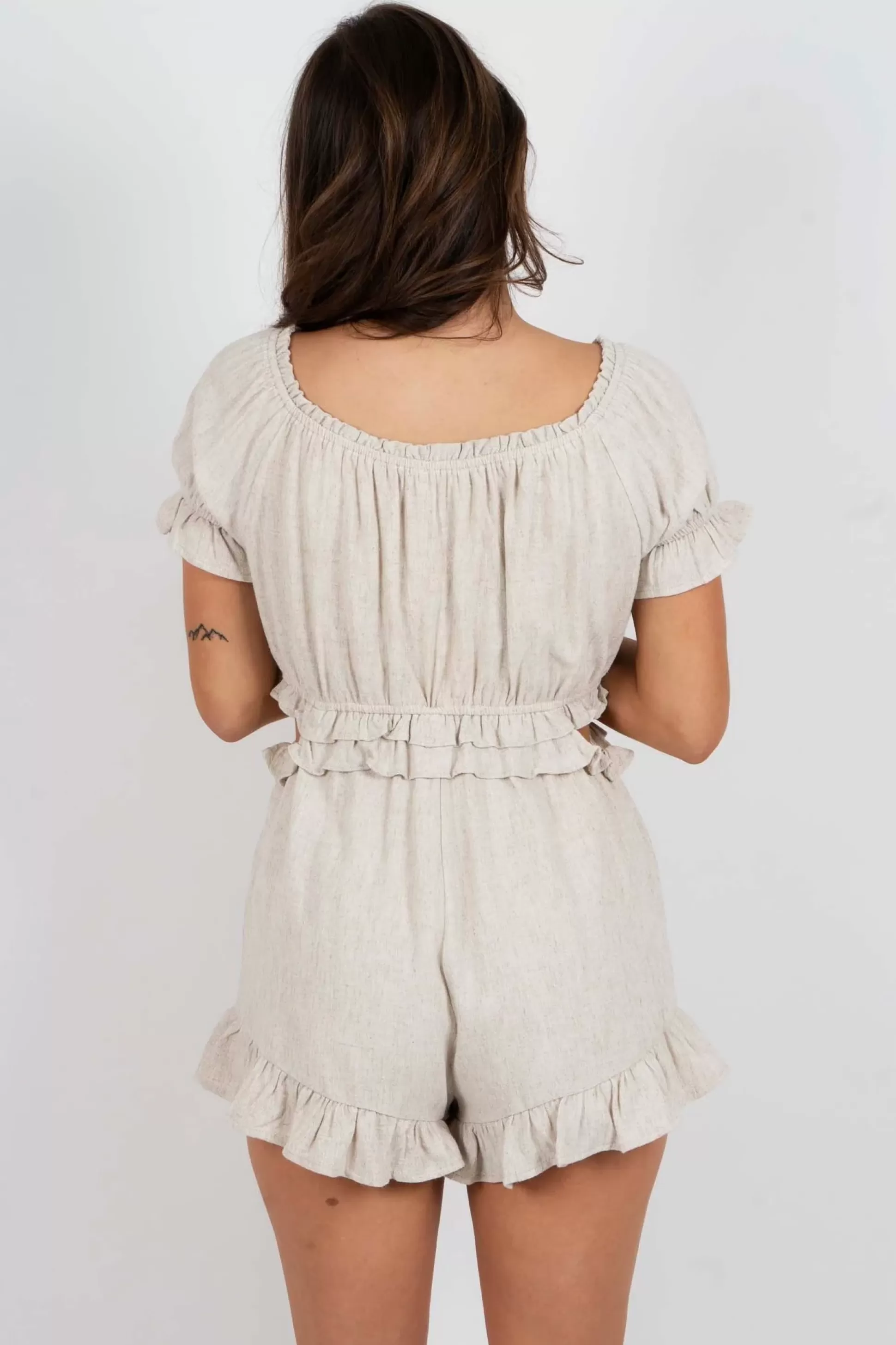 Blushing Brunette Open Mind And Heart Romper (Natural)>Women Rompers