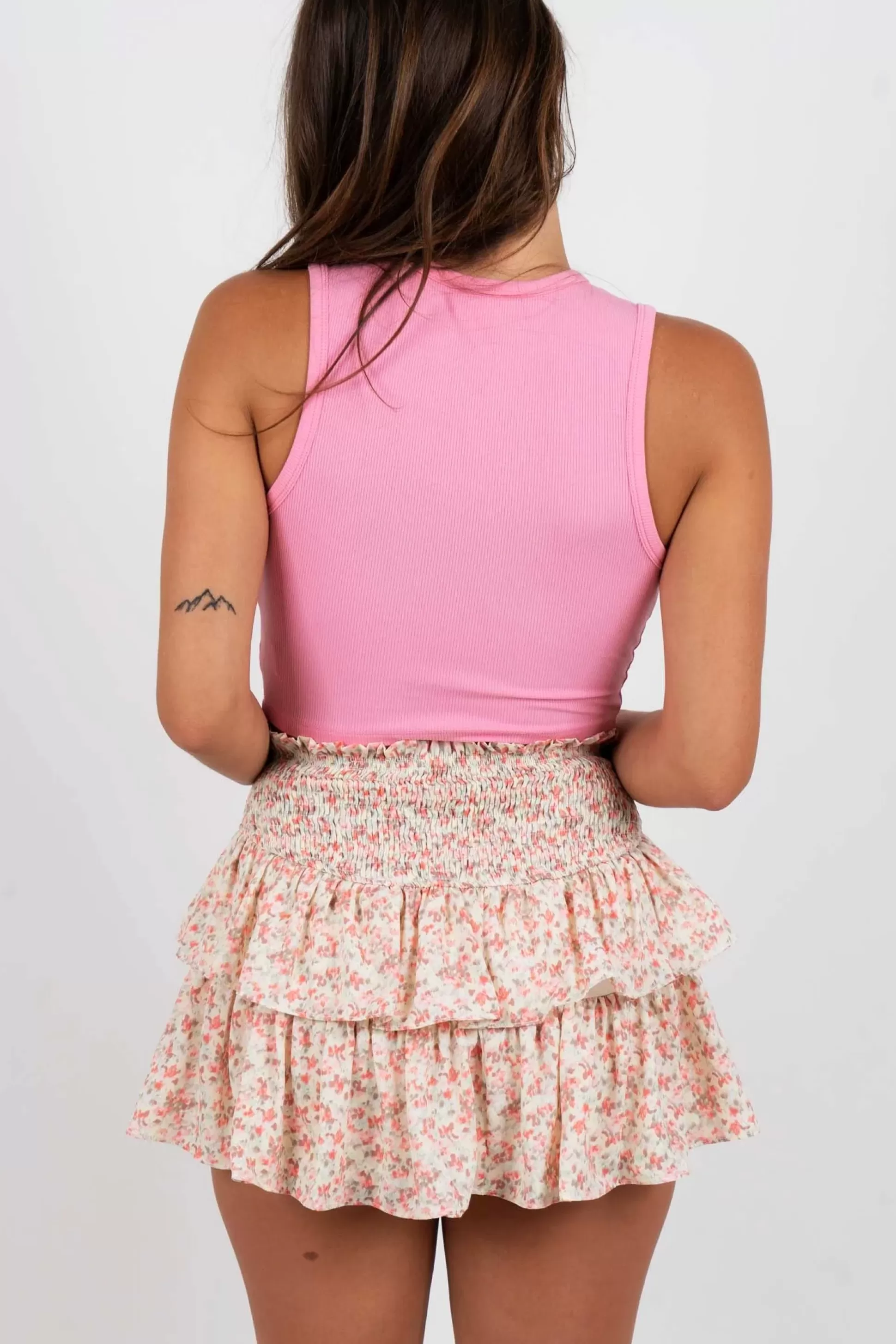 Blushing Brunette Parting Ways Skirt (Pink Floral)>Women Skirts And Skorts