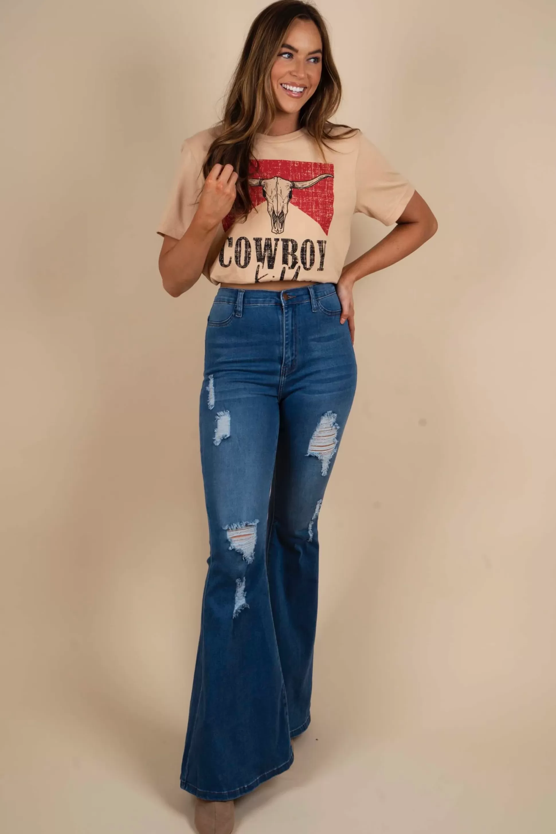 Blushing Brunette Peyton Medium Wash Flares>Women Bell Bottoms/Flares