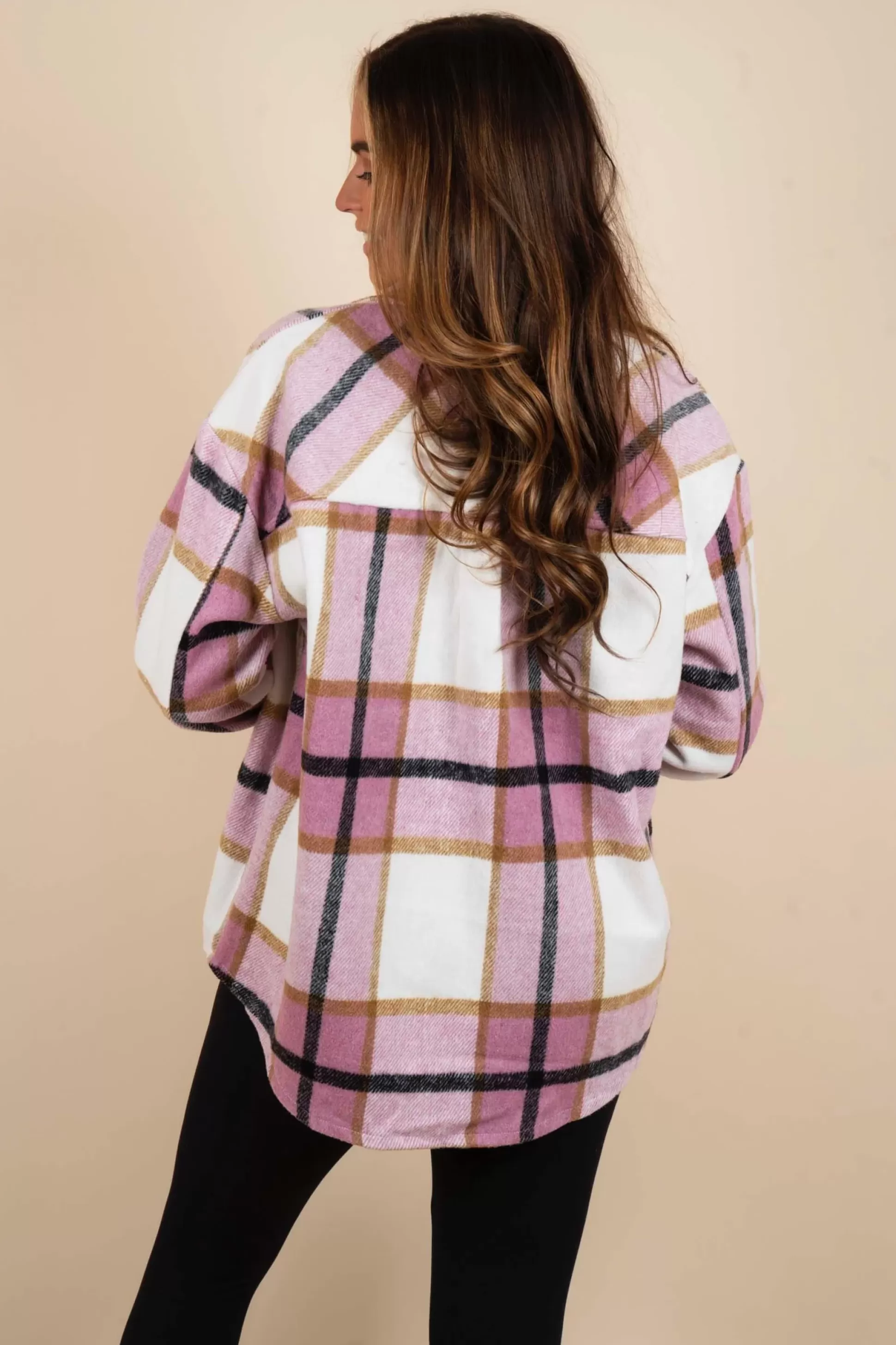 Blushing Brunette Raising The Standard Shacket (Pink)>Women Outerwear