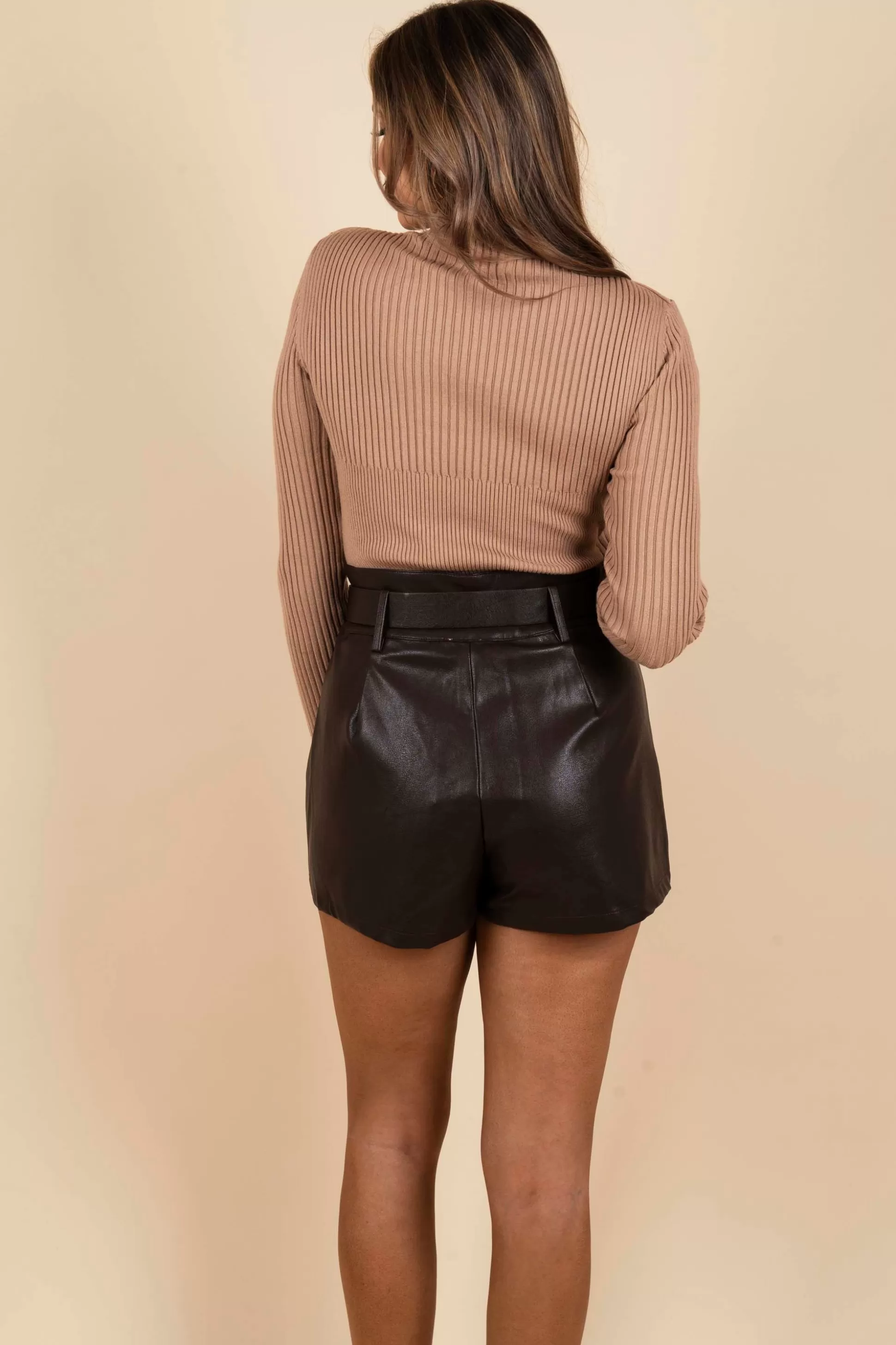 Blushing Brunette Trend Setter Faux Leather Shorts (Brown)>Women Shorts