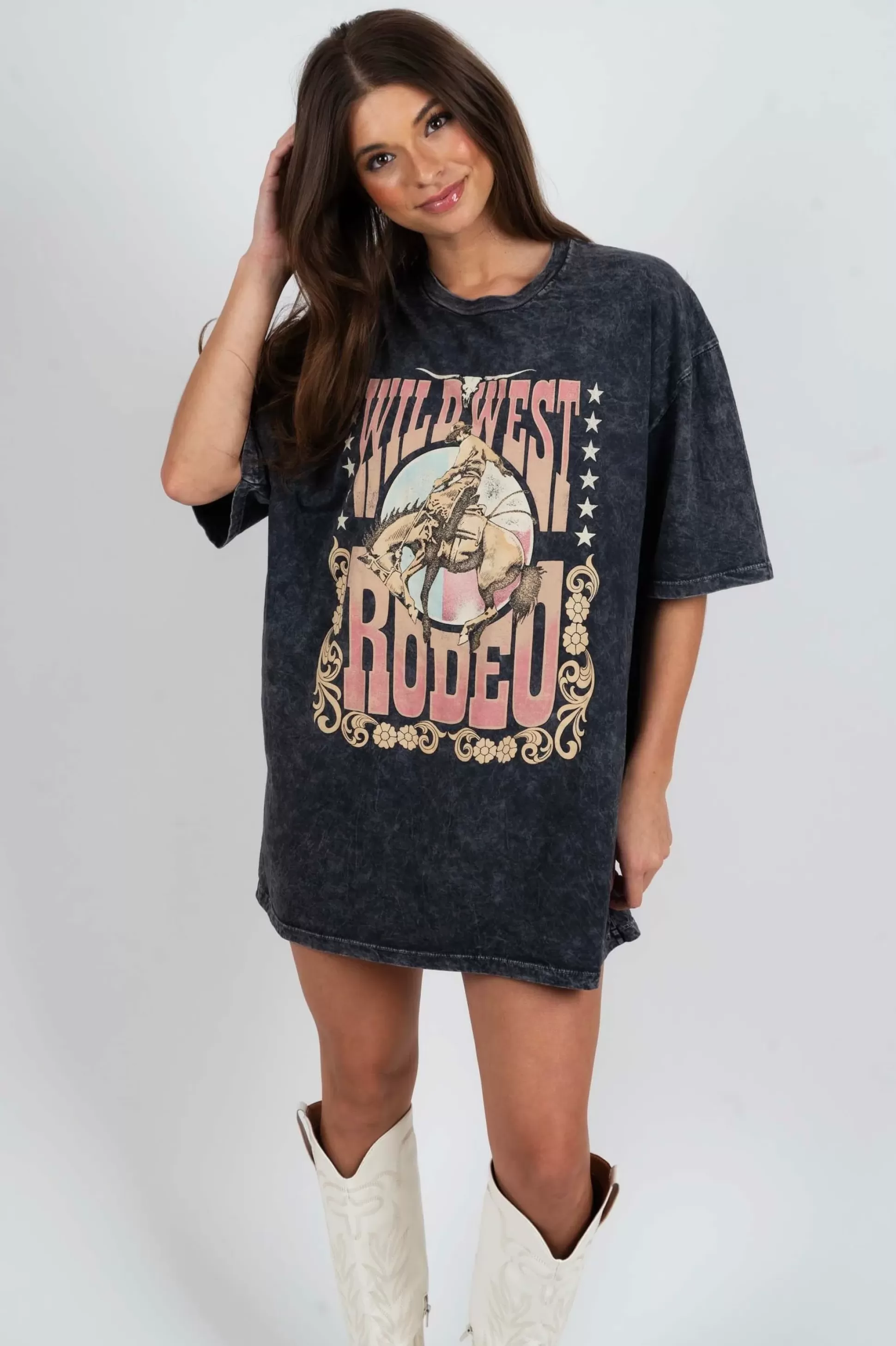 Blushing Brunette Wild West Rodeo Graphic Tee>Women Graphics