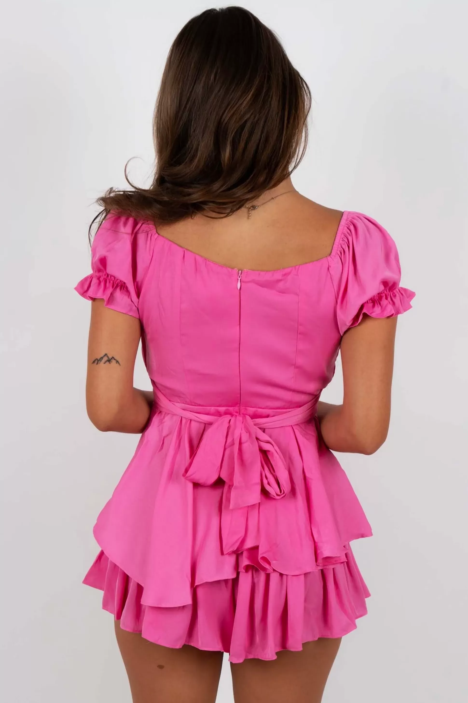 Blushing Brunette Wish It Was You Romper (Bubble Gum)>Women Rompers