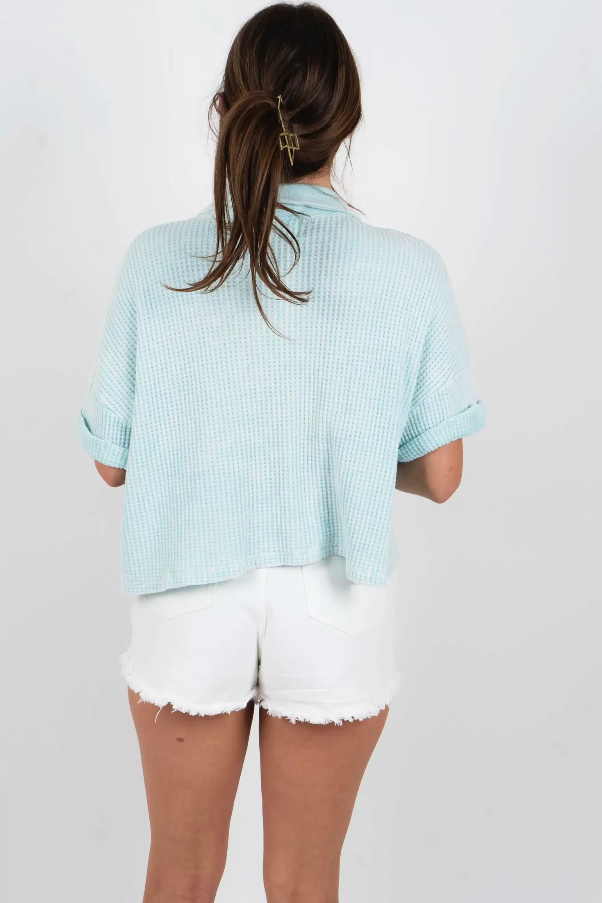 Blushing Brunette You'Re My Muse Button Down (Baby Blue)>Women Crop Tops