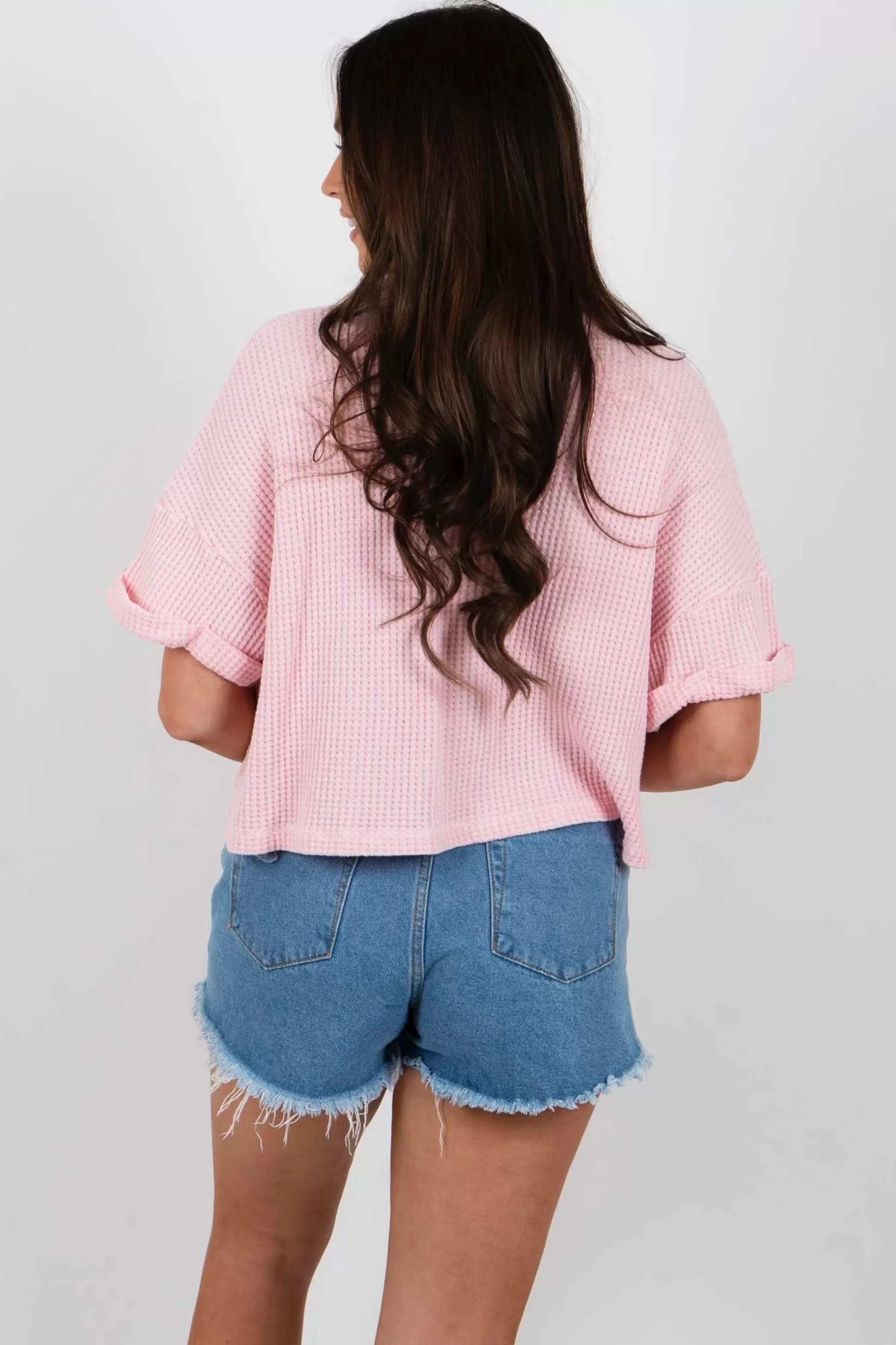 Blushing Brunette You'Re My Muse Button Down (Baby Pink)>Women Crop Tops